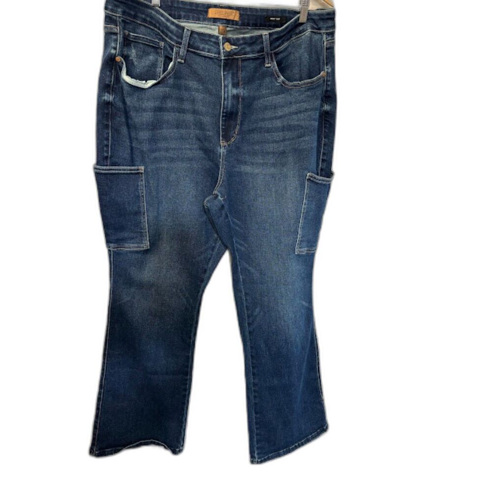 Judy Blue Ryker High Rise Cargo Boot Cut jeans cargo pockets size 22W dark wash